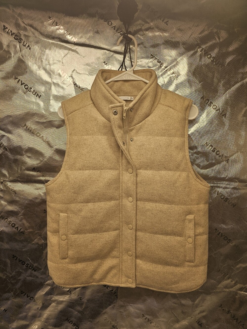 Staccato Women's Oatmeal Beige Quilted Puffer Vest Large